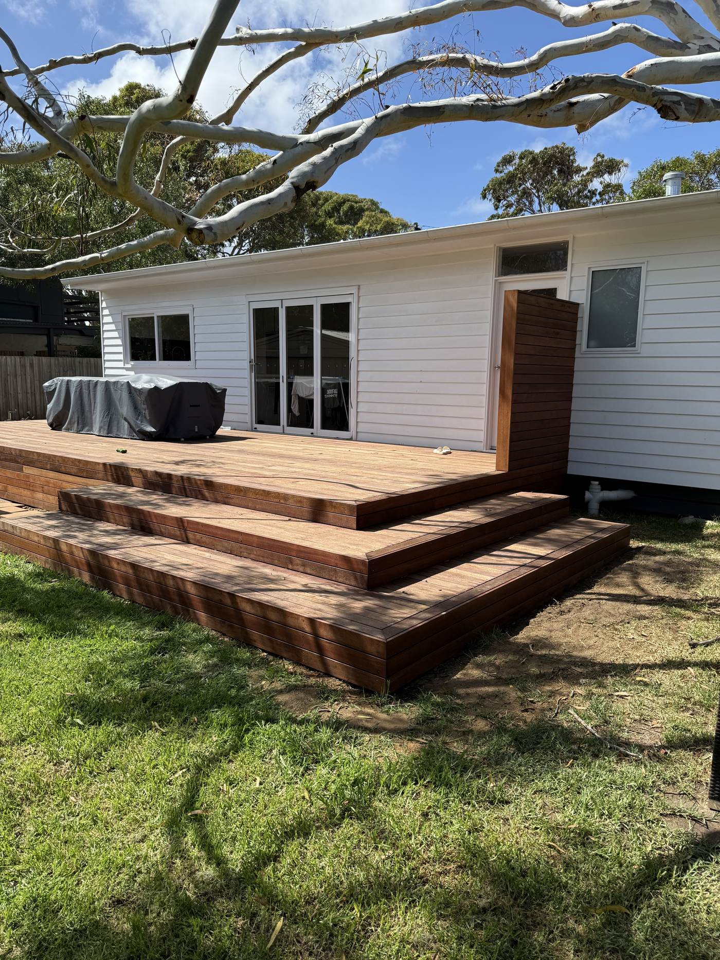 Timber deck build with tiered steps, Bellarine Peninsula