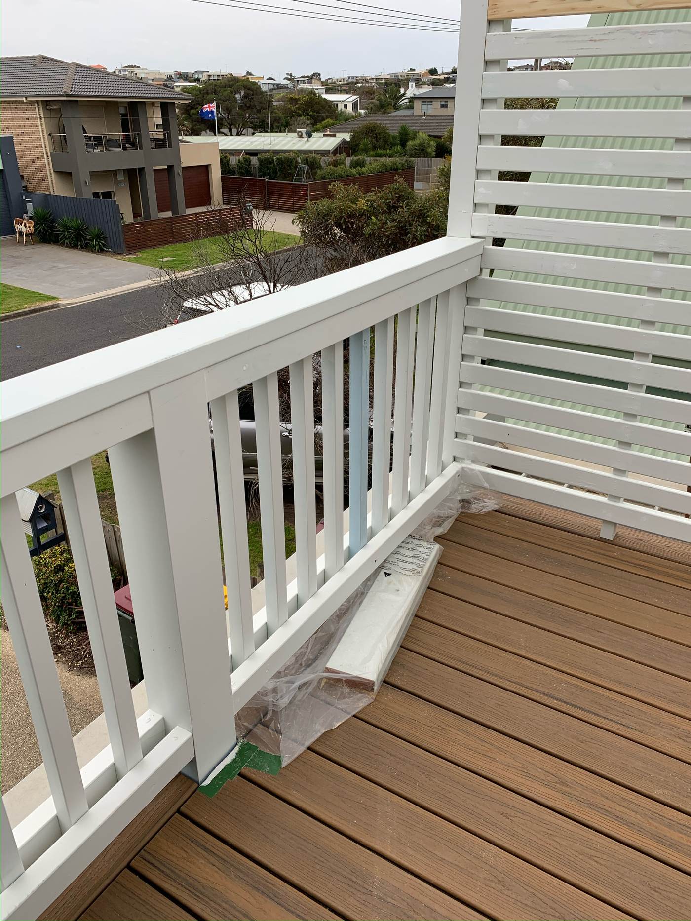 Balcony with coastal views under construction