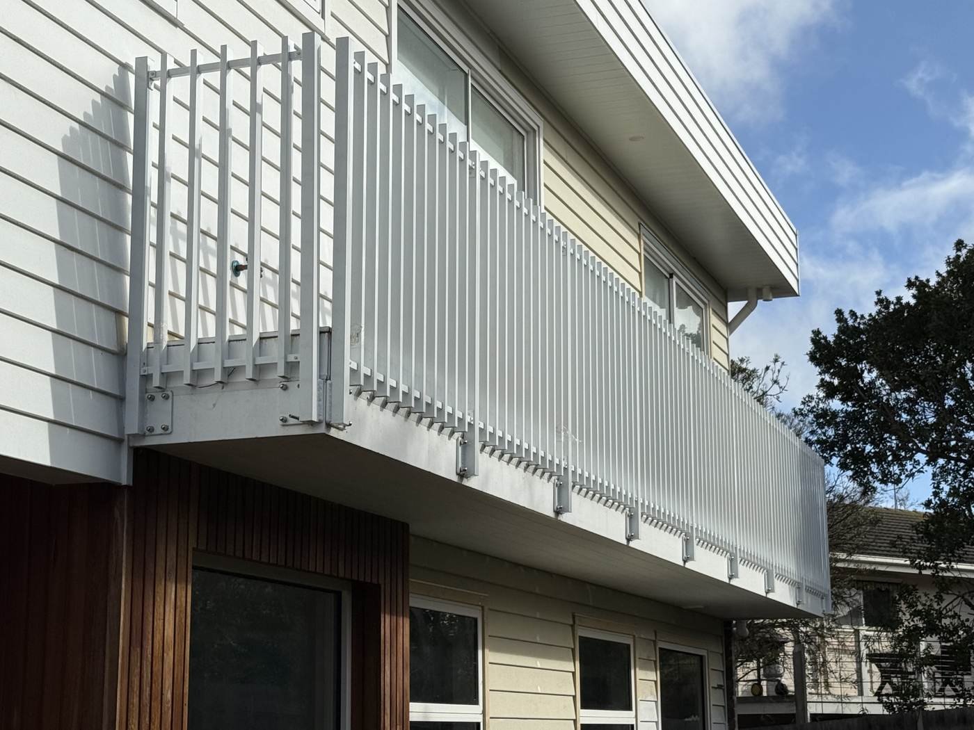 White balustrade and balcony construction